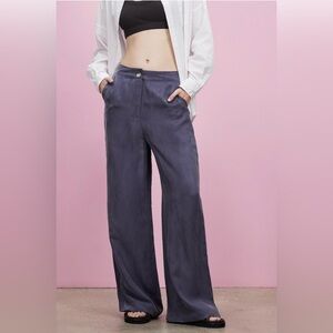 Nude Lucy Ari Cupro Women's Cupro Wide Leg Charcoal/Blue Lightweight Flowy Pants